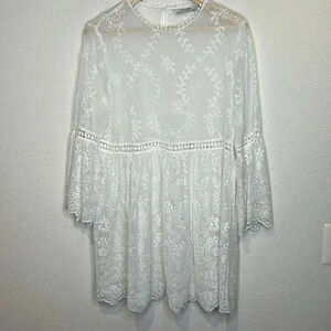Zara chiffon bright white lace dress size Large